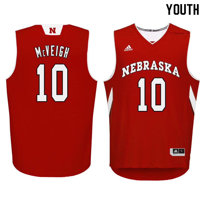 Youth Nebraska Cornhuskers #10 Jack McVeigh College Basketball Jersyes Sale-Red - Click Image to Close